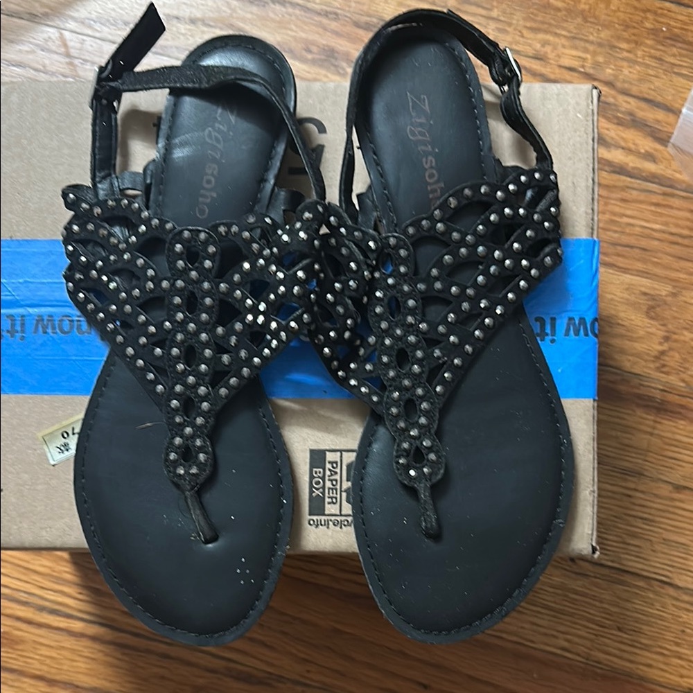Zigi Soho Black Embellished Sandals with Ankle Strap